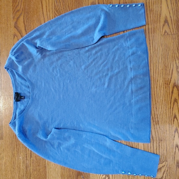 Talbots 100% Merino Puff Sleeve Sweater with Pearl Button Cuffs, Blue, Size SP - Picture 2 of 5